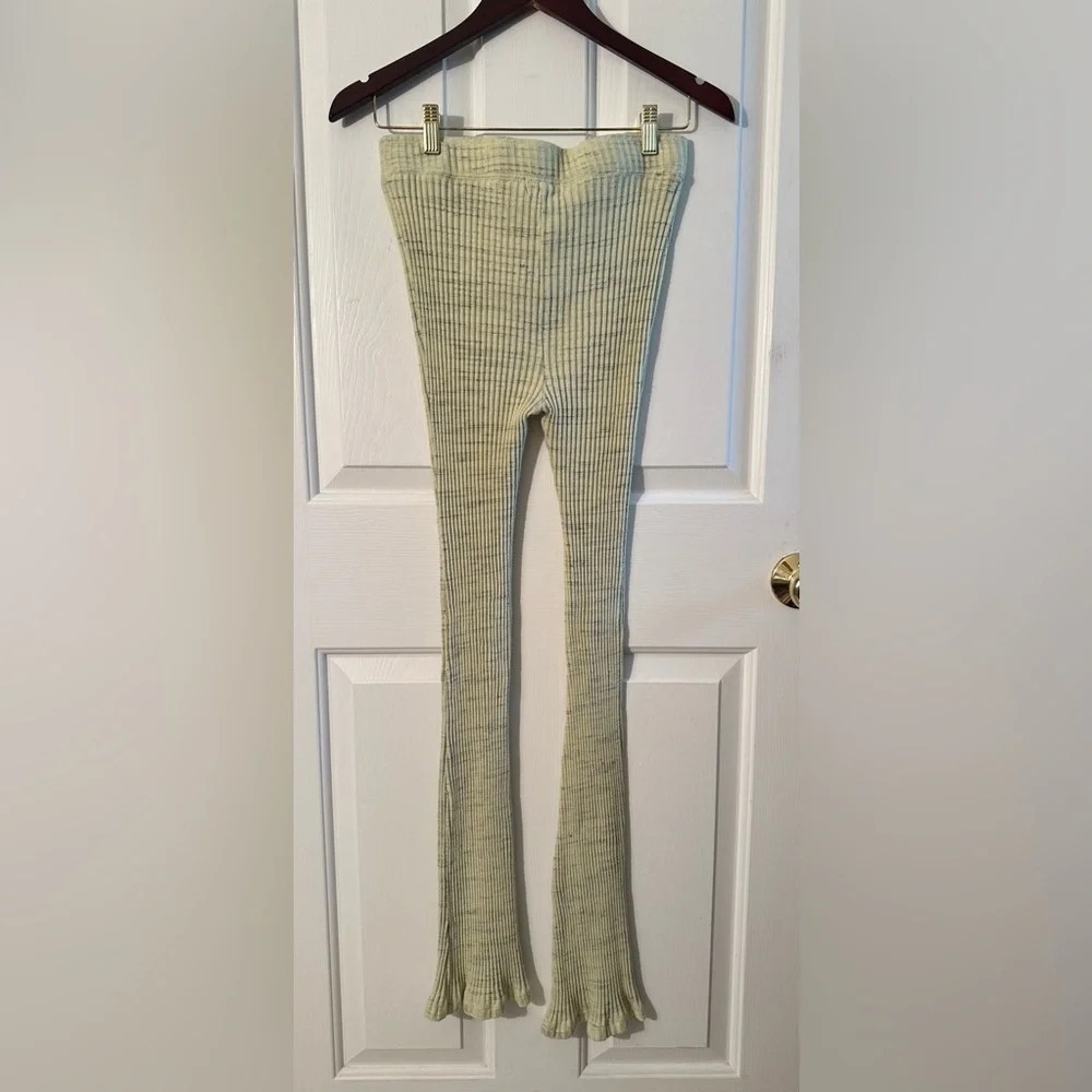 MONROW Revolve MED Cosmo Rib Wide Leg Pants Thermal Ruffle Hem Flare Color: Ash - Picture 2 of 14
